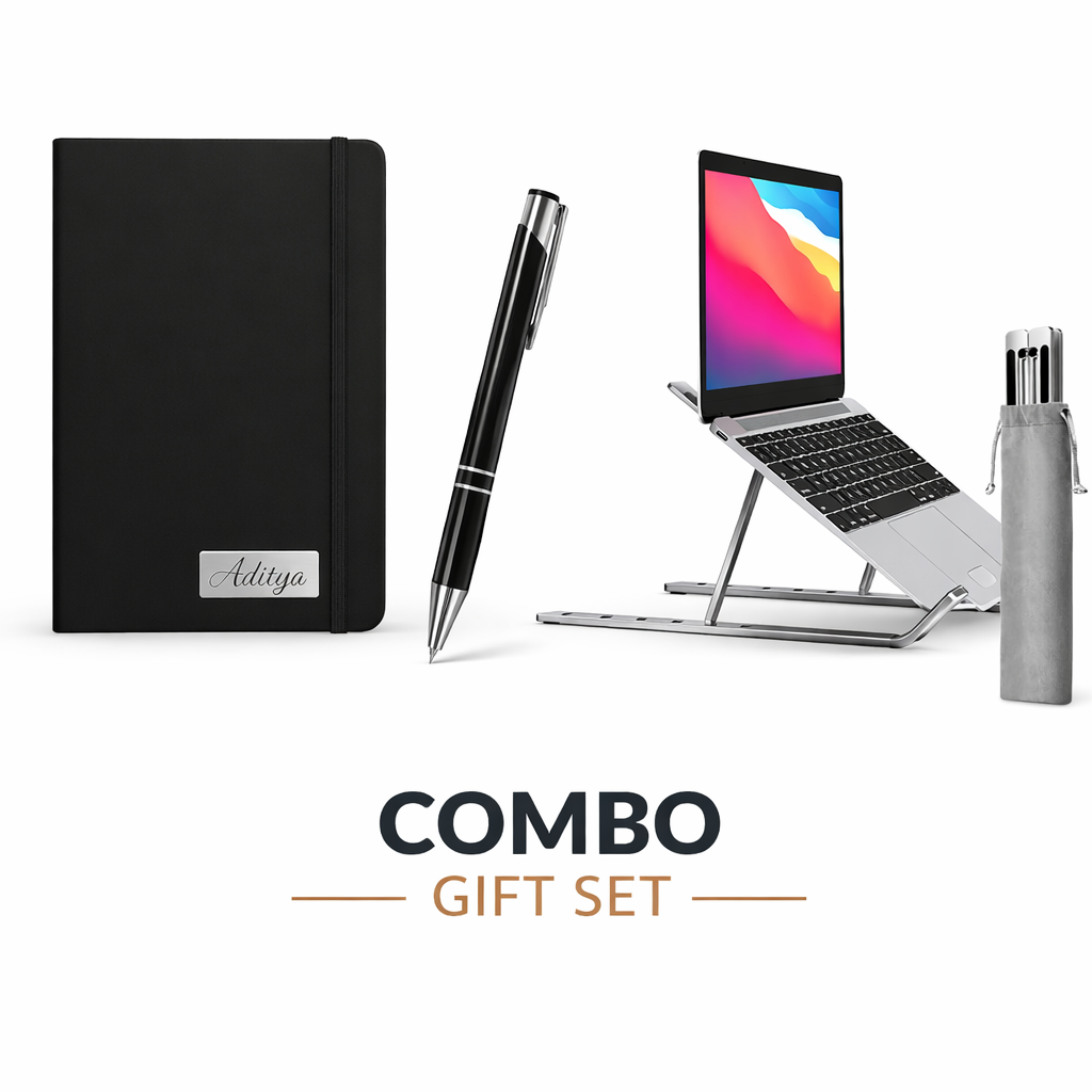 Combo Gift Set Adjustable Aluminum Laptop Stand A5 Italian PU Diary Metal Pen offistoreindia