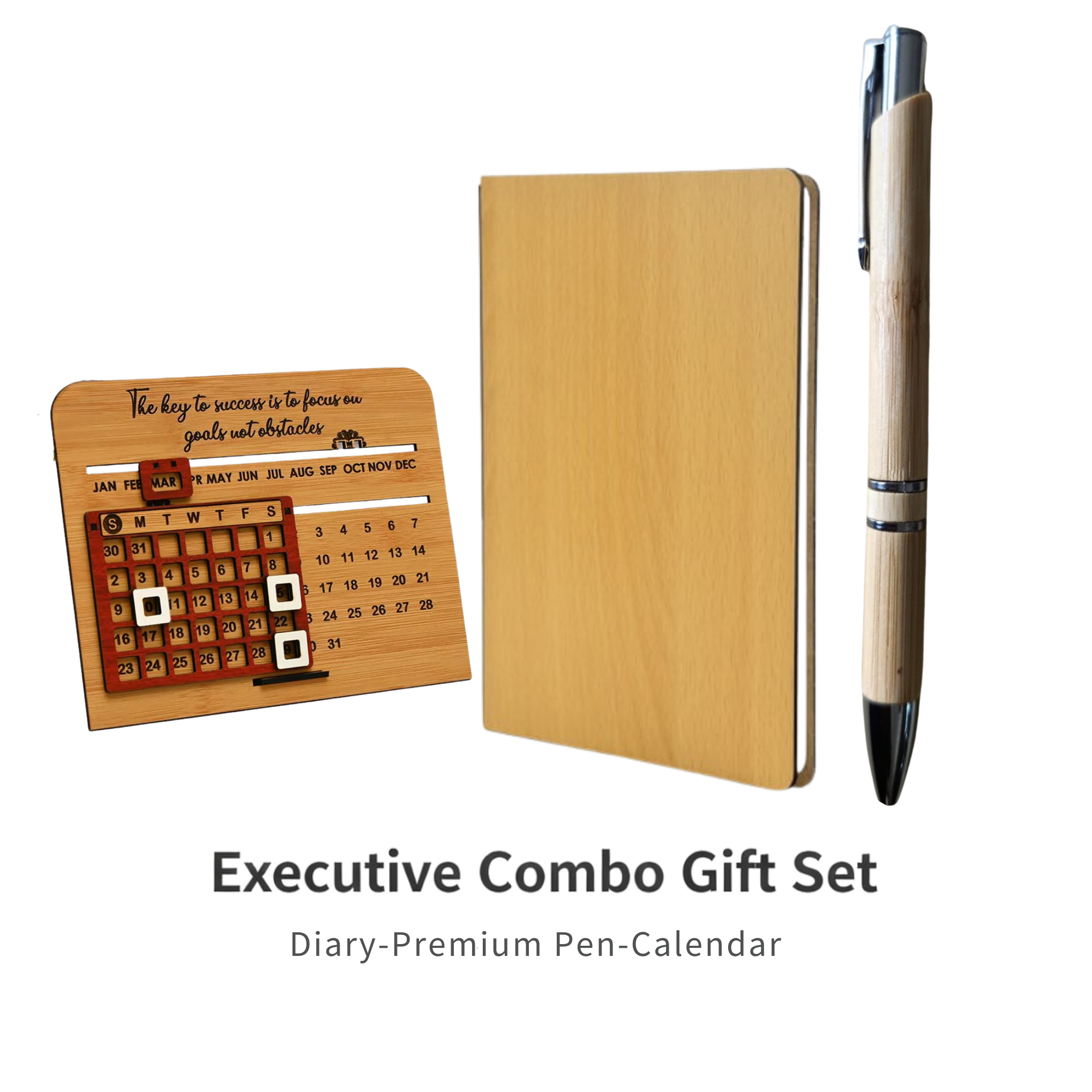 Combo Gift Set Bamboo Ballpoint Pen Wooden Desk Calendar Wooden Diary offistoreindia