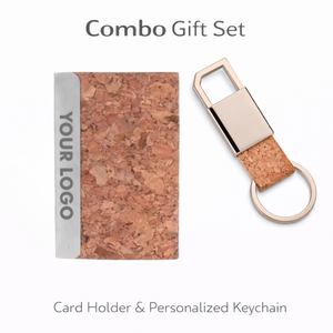 Combo Gift Set Classic Cork-Finished Cardholder Mini Cork-Finished Strap Metal 600 Keychain offistoreindia