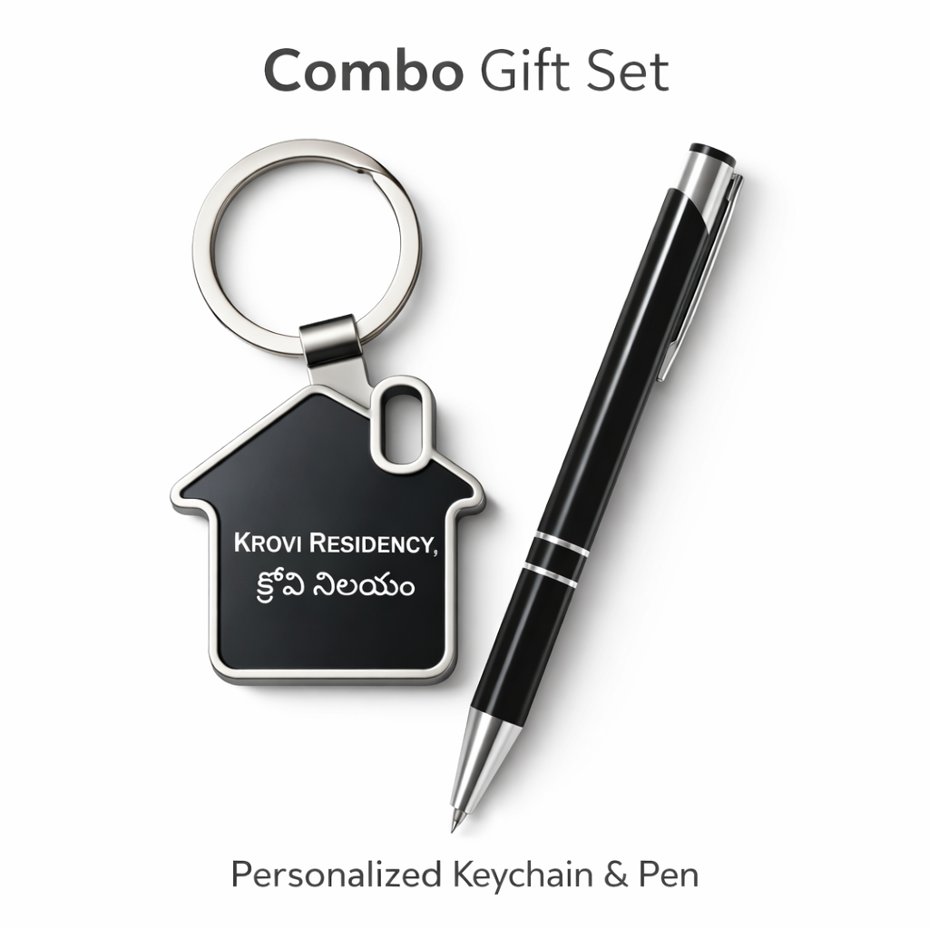 Combo Gift Set Home Shape Steel Keychain Personalized Black Metal Ballpoint Pen offistoreindia