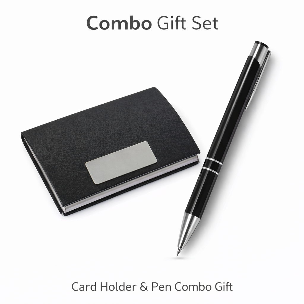 Combo Gift Set Leather Card Holder Personalized Black Metal Ballpoint Pen offistoreindia