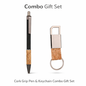 Combo Gift Set Mini Cork-Finished Strap Metal 600 Keychain Cork Grip Velvet Touch Pen offistoreindia
