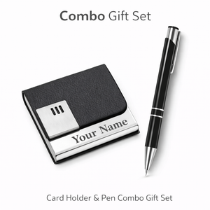 Combo Gift Set Personalized Card Holder Black Metal Ballpoint Pen offistoreindia