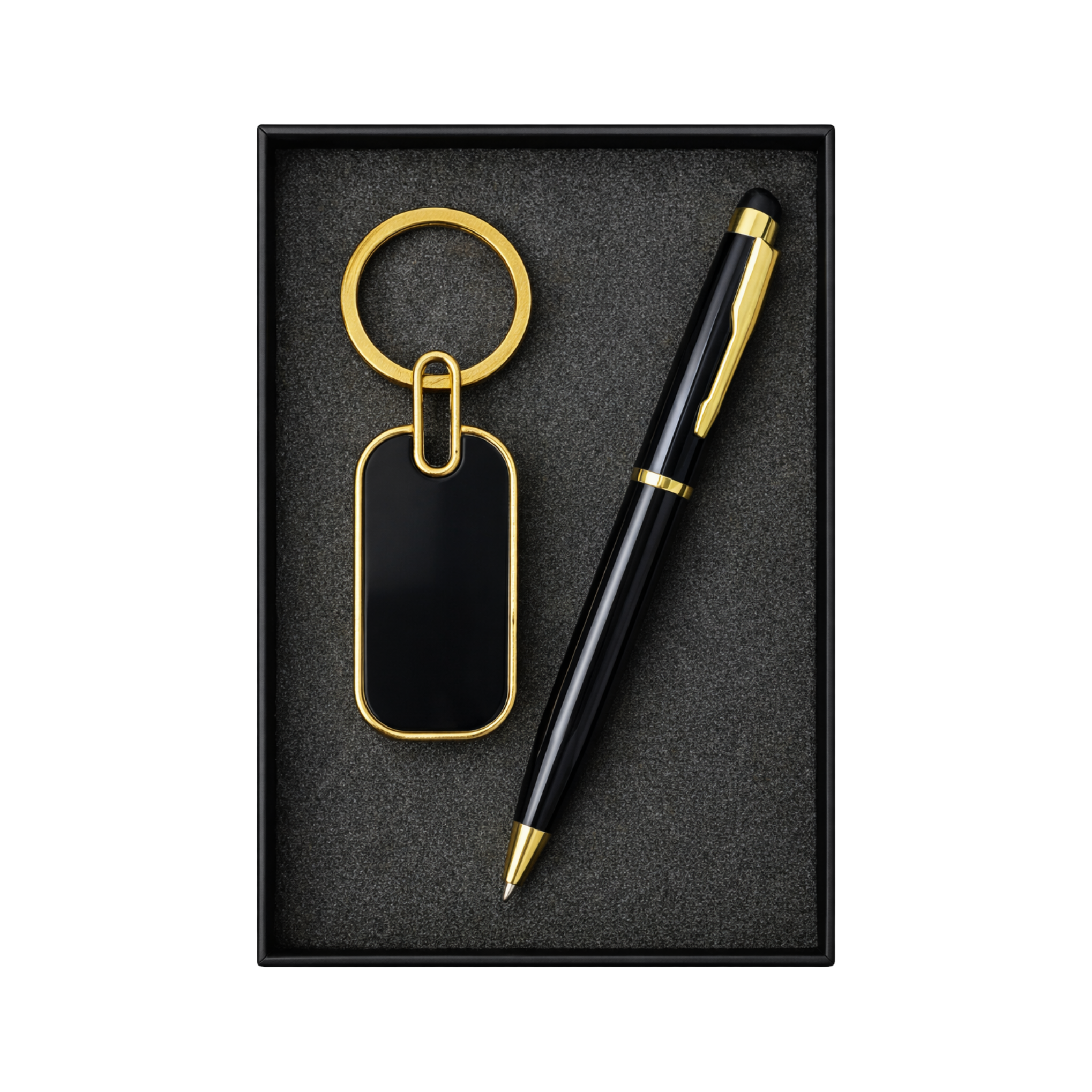 Combo Gift Set Rectangular Metal Keychain Golden Ball Pen with Golden Metal Body (Matte Finish) offistoreindia