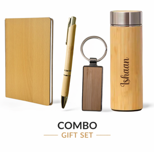 Combo Gift Set Water Bottle Wooden Diary Bamboo Ballpoint Pen Wooden Metal Keychain offistoreindia