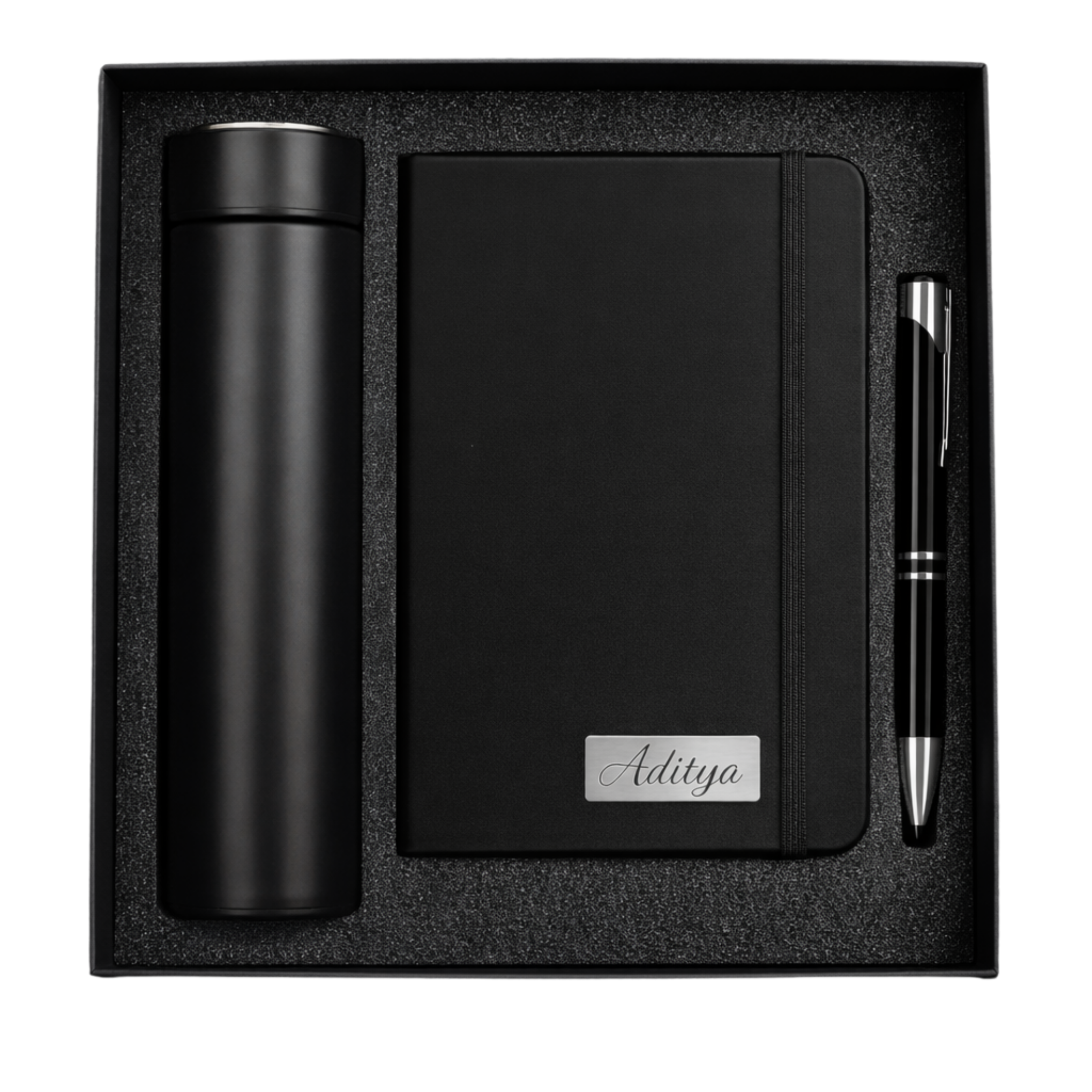 Combo Gift Set – 500ml Vacuum Flask A5 Classic Black Diary Metal Ballpoint Pen offistoreindia