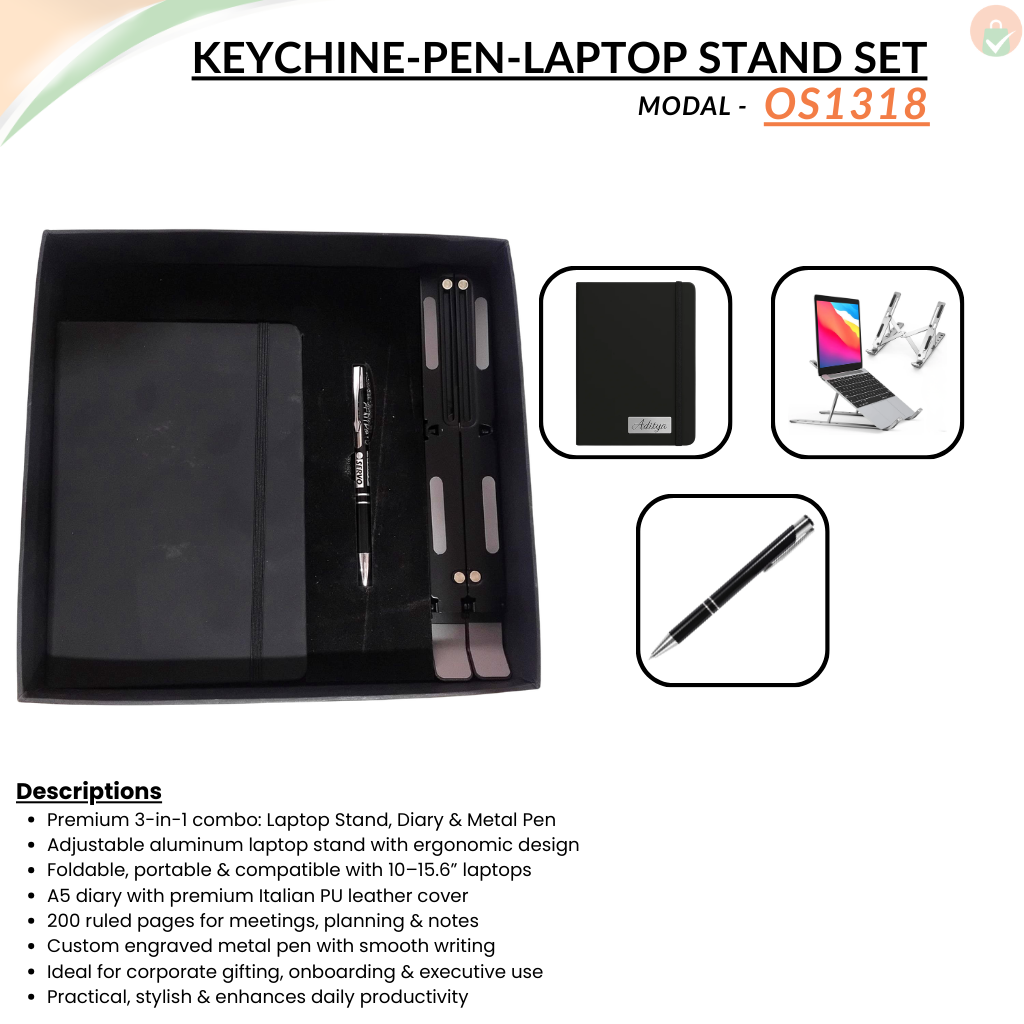 Combo Gift Set Adjustable Aluminum Laptop Stand A5 Italian PU Diary Metal Pen