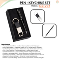Combo Gift Set Black Leather Strap Metal 600 Keychain Personalized Pen Ballpoint Black Metal Body offistoreindia