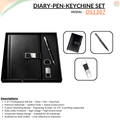 Combo Gift Set Black Leather Strap Metal Keychain Custom Metal Ballpoint Pen A5 Leather Flap Journal Diary
