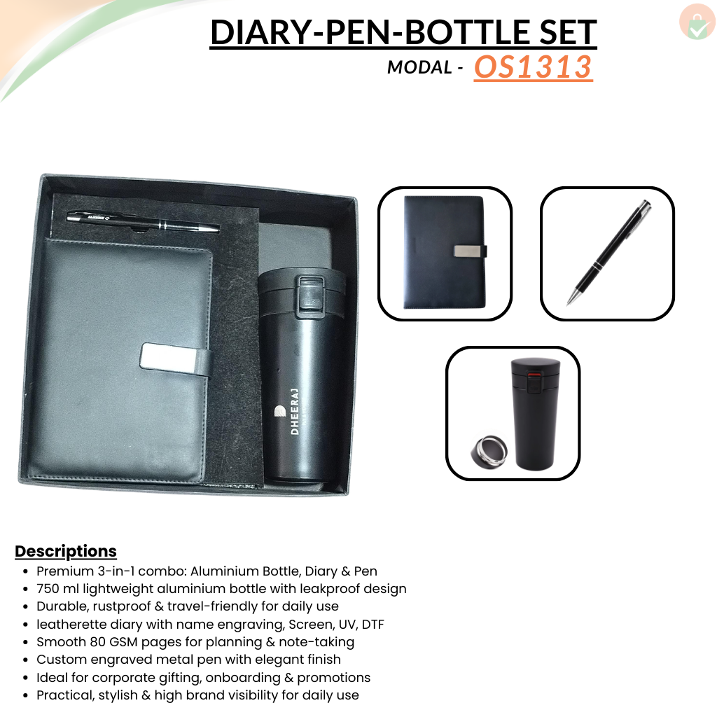 Combo Gift Set –  Coffee Cup Tumbler  A5 Leather Diary with Metal Ballpoint Pen