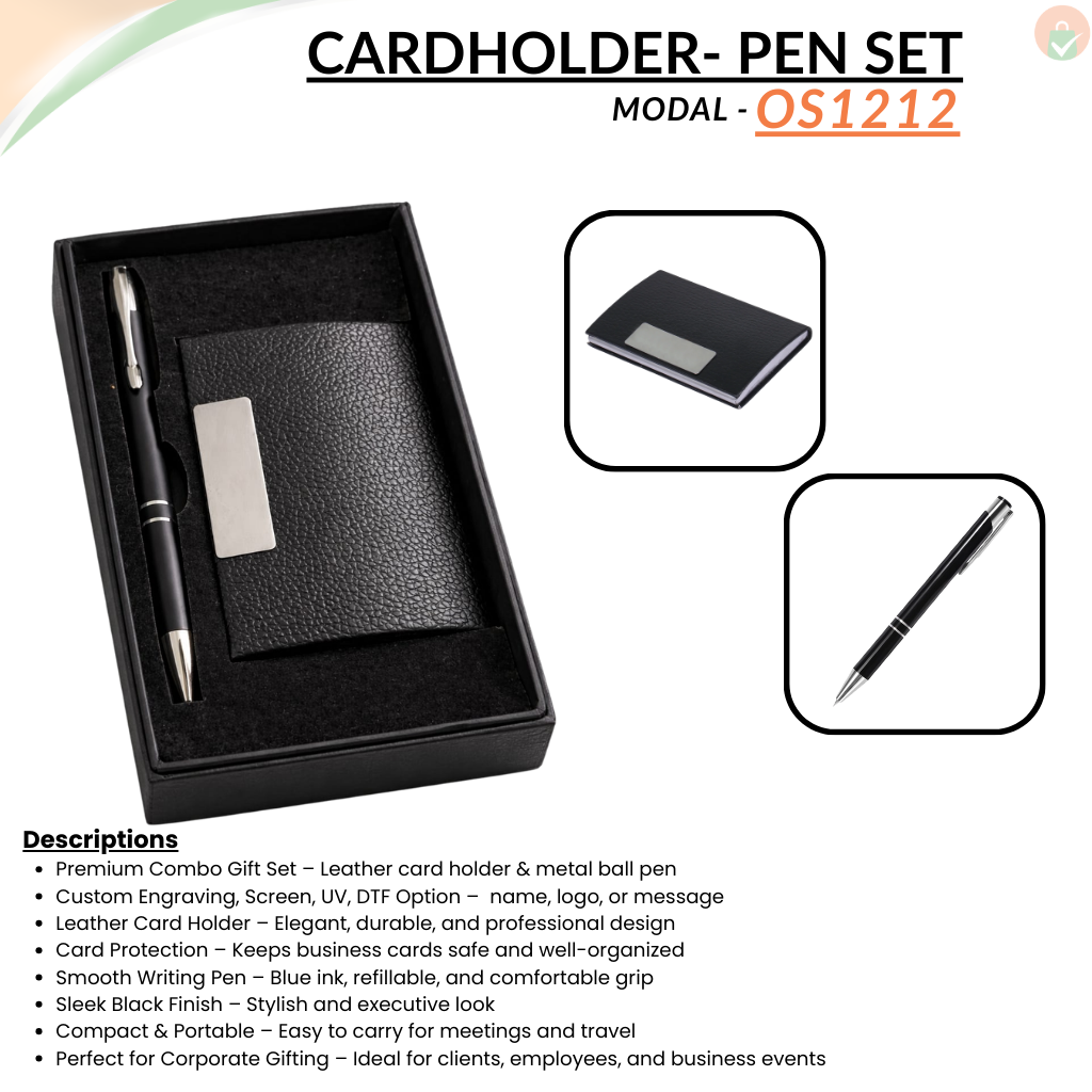 Combo Gift Set Leather Card Holder Personalized Black Metal Ballpoint Pen offistoreindia