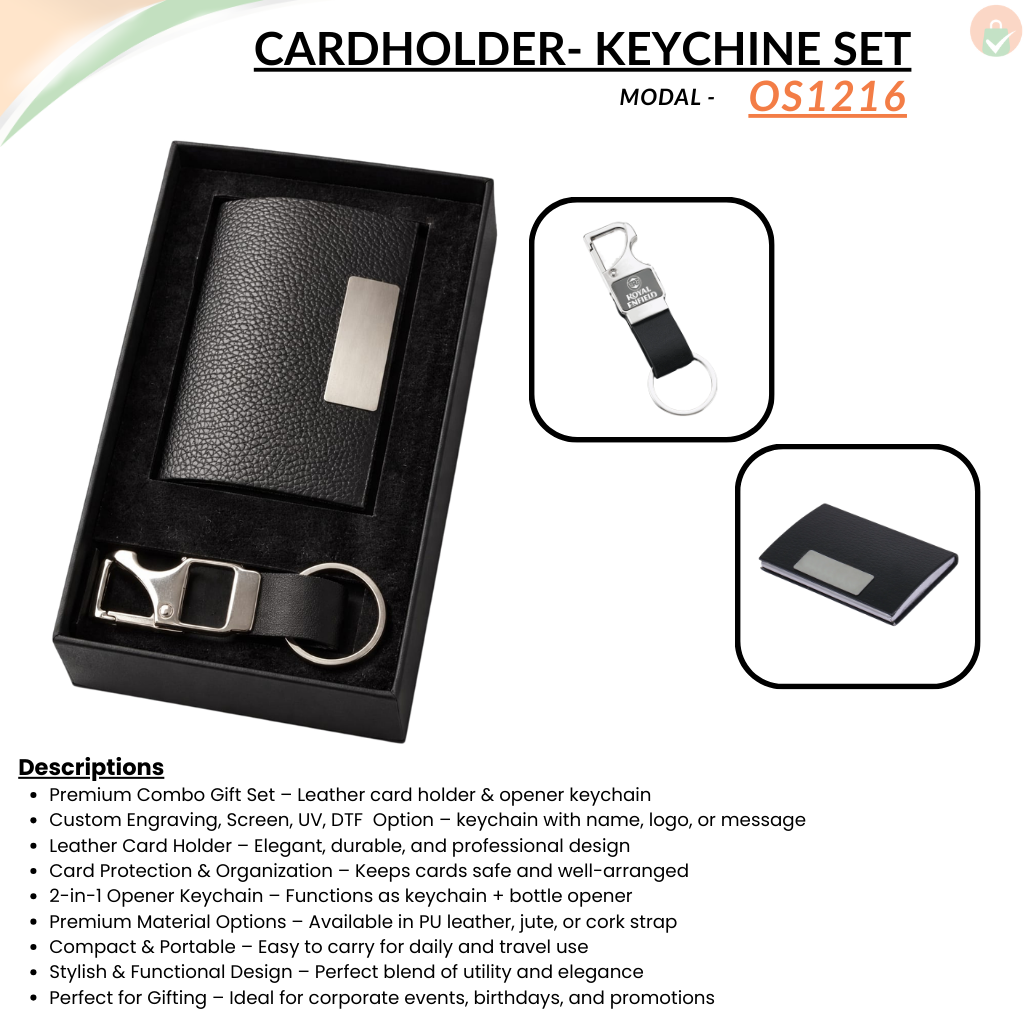 Combo Gift Set Leather Card Holder Personalized Opener Keychain