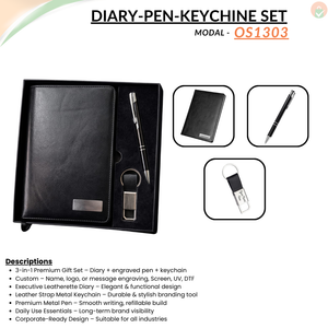 Combo Gift Set – Leather Strap Metal Keychain Custom Name Diary Engraved Metal Pen