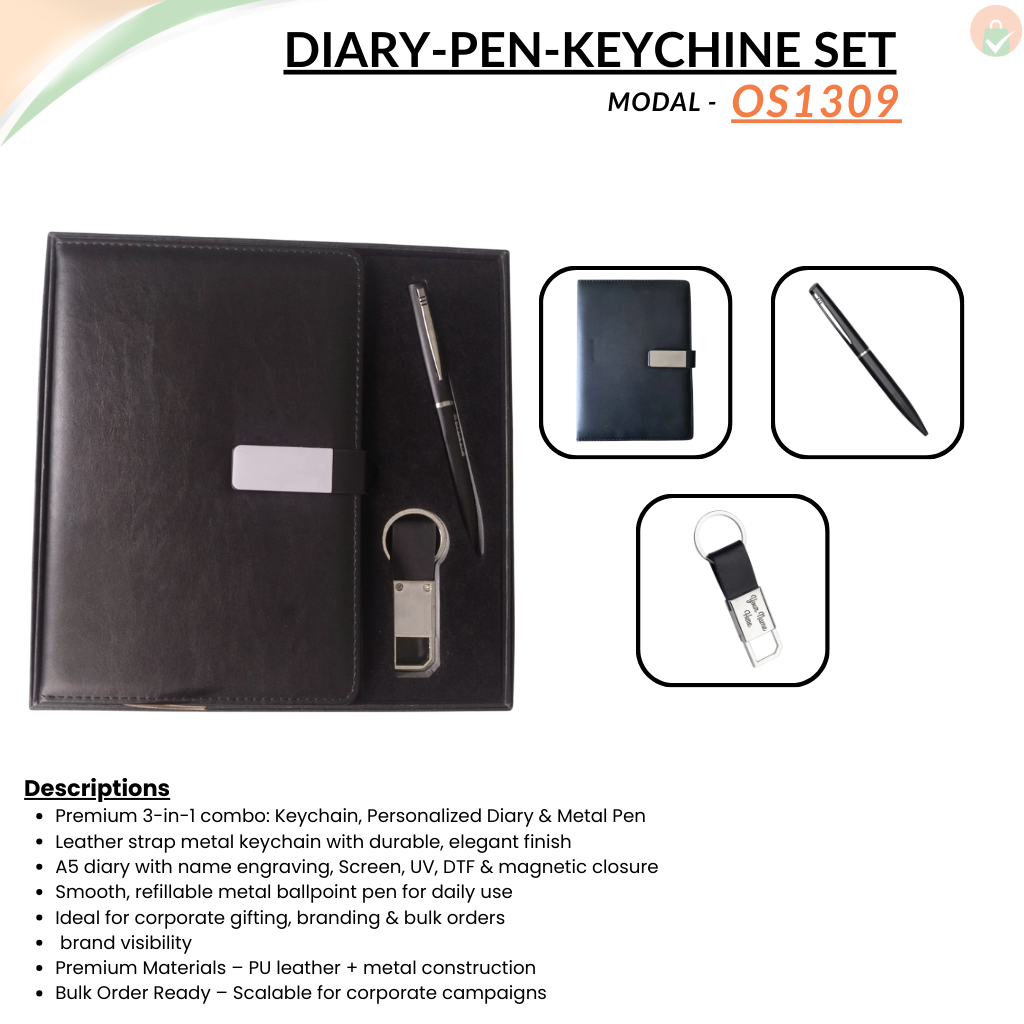 Combo Gift Set Metal 600 Keychain Personalized Diary with Metal Ballpoint Pen