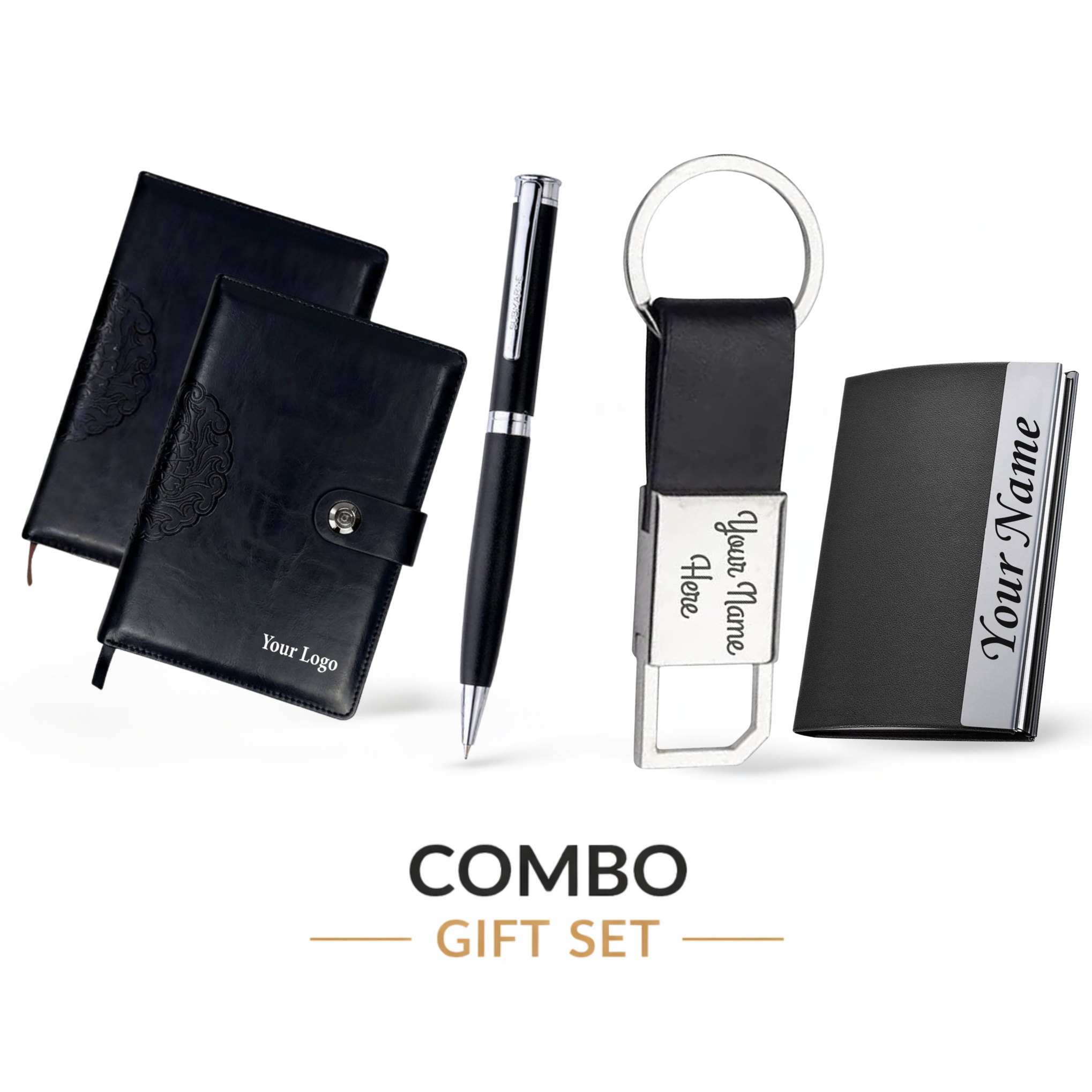 Combo Gift Set Metal Keychain Visiting Card Holder Ball Pen Premium Notebook Diary offistoreindia