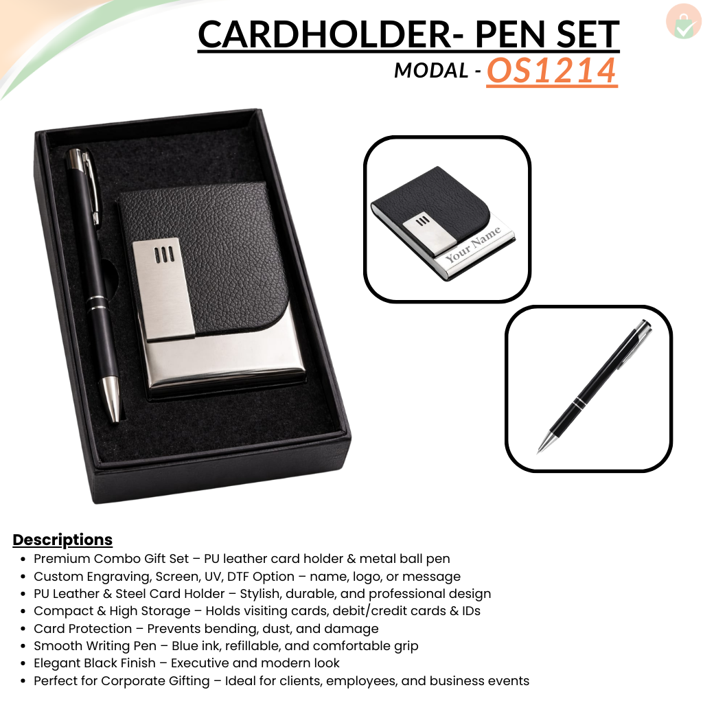 Combo Gift Set Personalized Card Holder Black Metal Ballpoint Pen