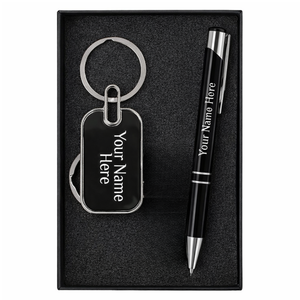 Combo Gift Set Rectangle Metal Keychain Personalized Black Metal Ballpoint Pen offistoreindia