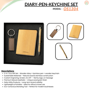 Combo Gift Set Wooden Metal Keychain Bamboo Engraved Pen Wooden Diary