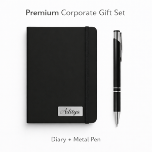 Corporate Gift Set A5 Classic Black Corporate Diary with Italian PU Cover Personalized Black Metal Ballpoint Pen offistoreindia