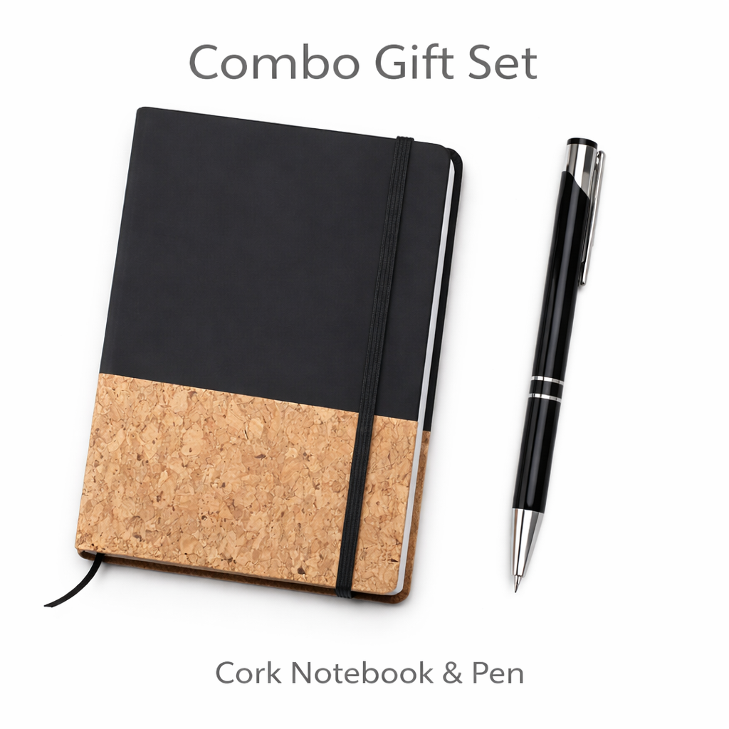 Corporate Gift Set Eco Cork Notebook Diary Personalized Black Metal Ballpoint Pen offistoreindia