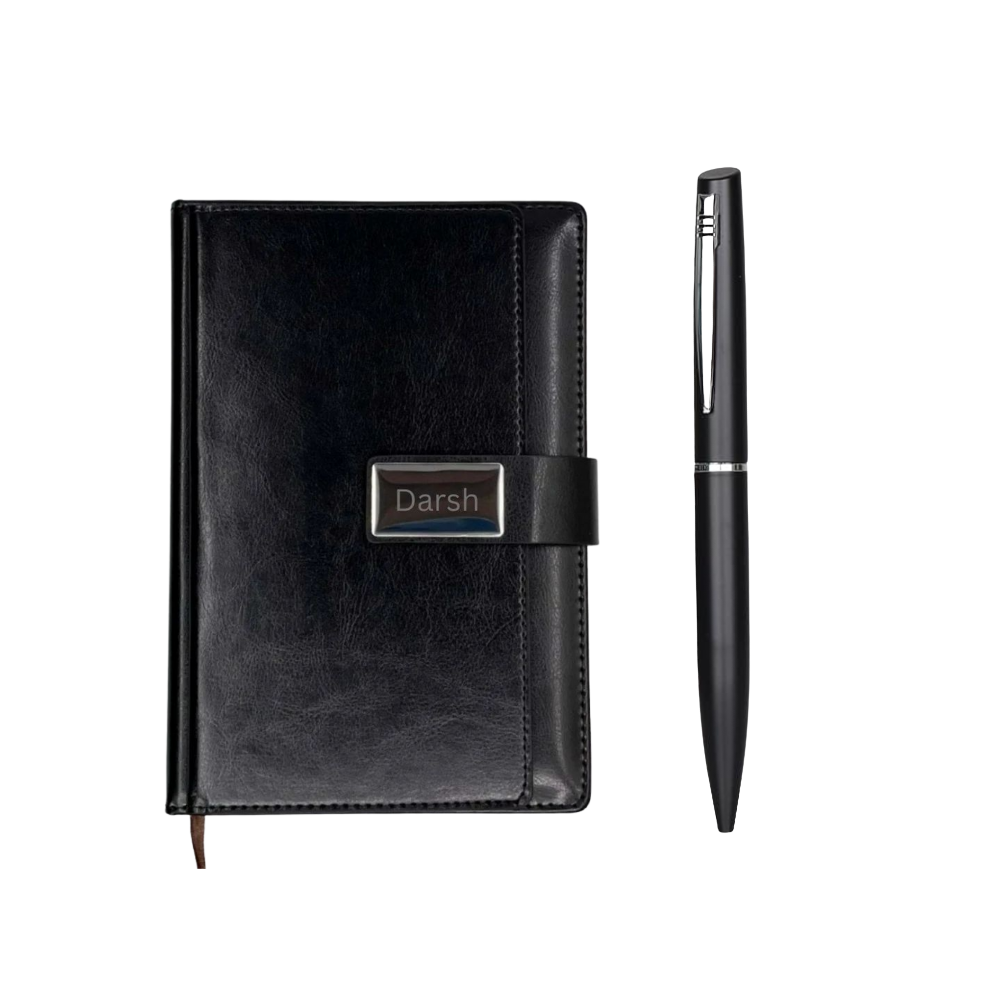 Corporate Gift Set Leather Flap Journal Notebook Diary with Custom Metal Ballpoint Pen offistoreindia