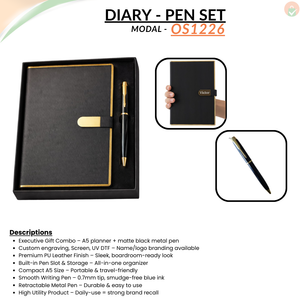 Corporate Gift Set A5 Executive Diary with Black Metal Ballpoint Pen