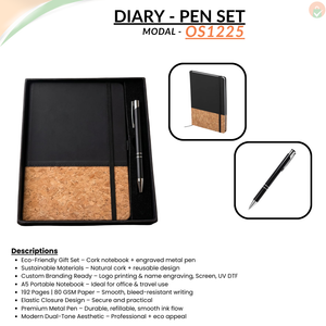 Corporate Gift Set Eco Cork Notebook Diary Personalized Black Metal Ballpoint Pen