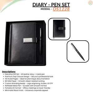 Corporate Gift Set Leather Flap Journal Notebook Diary with Custom Metal Ballpoint Pen