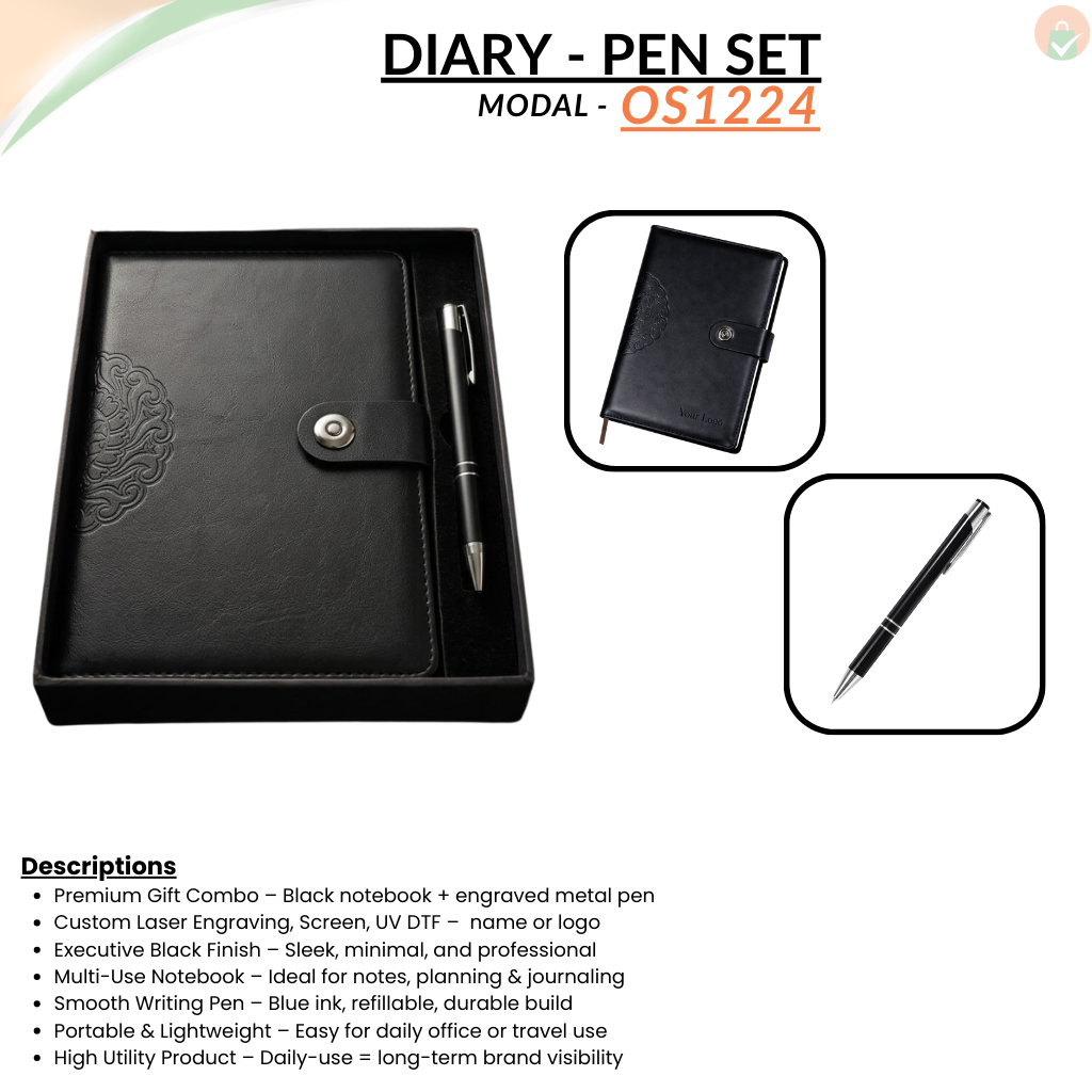 Corporate Gift Set Premium Black Notebook Diary Personalized Black Metal Ballpoint Pen