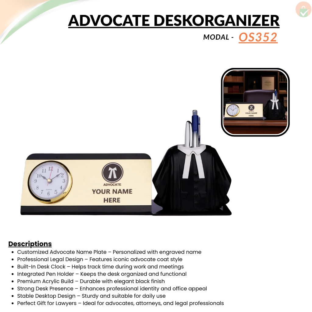 Customized Advocate Desk Name Plate with Pen Holder