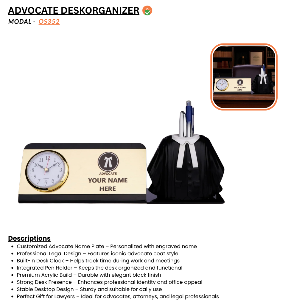 Customized Advocate Desk Name Plate with Pen Holder