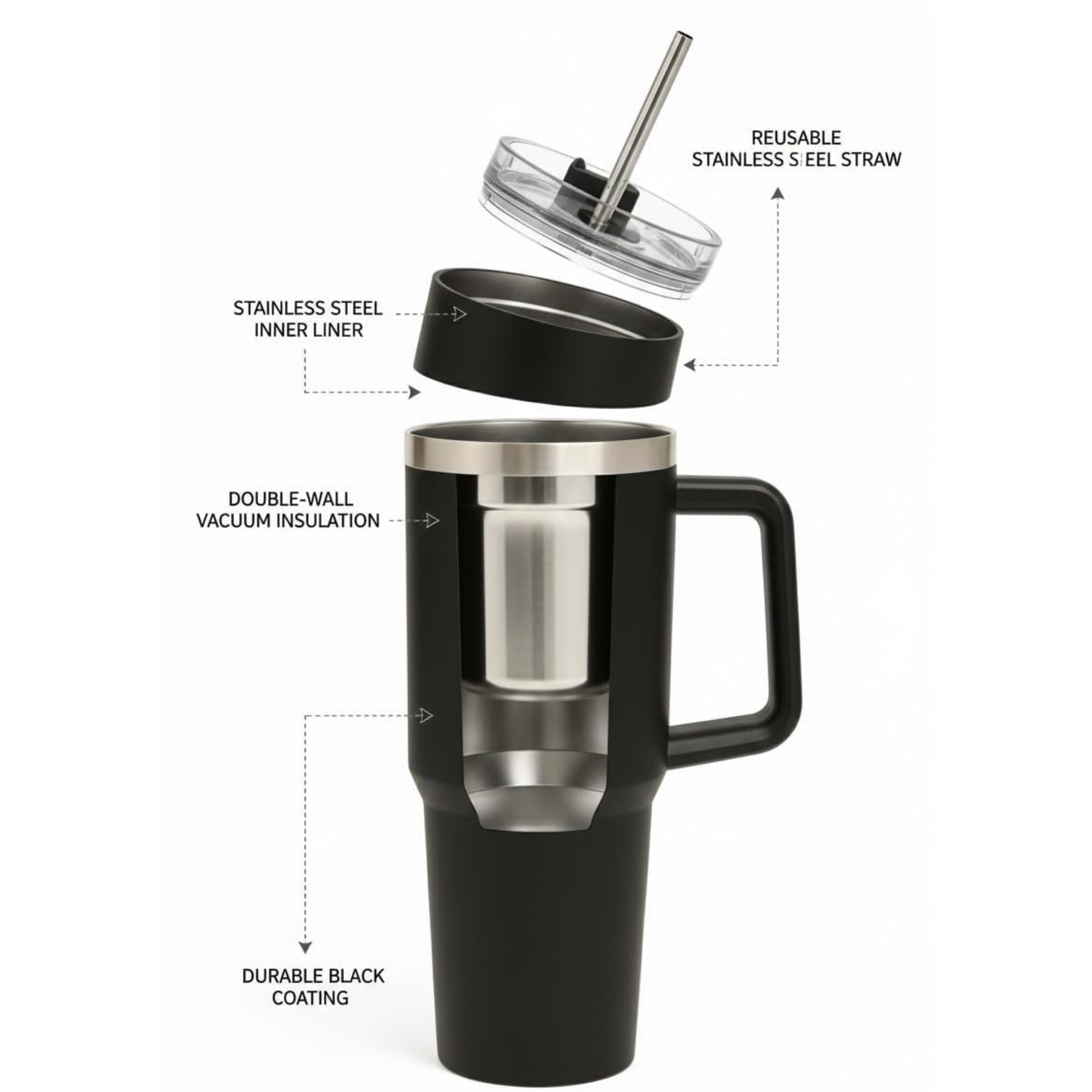 Double Wall Insulated Stainless Steel Tumbler with Handle – 1200ml offistoreindia