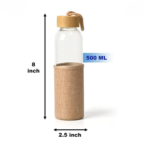Eco-Friendly Glass Water Bottle with Bamboo Cap Jute Sleeve – 500 ML offistoreindia