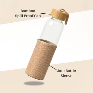 Eco-Friendly Glass Water Bottle with Bamboo Cap Jute Sleeve – 500 ML offistoreindia