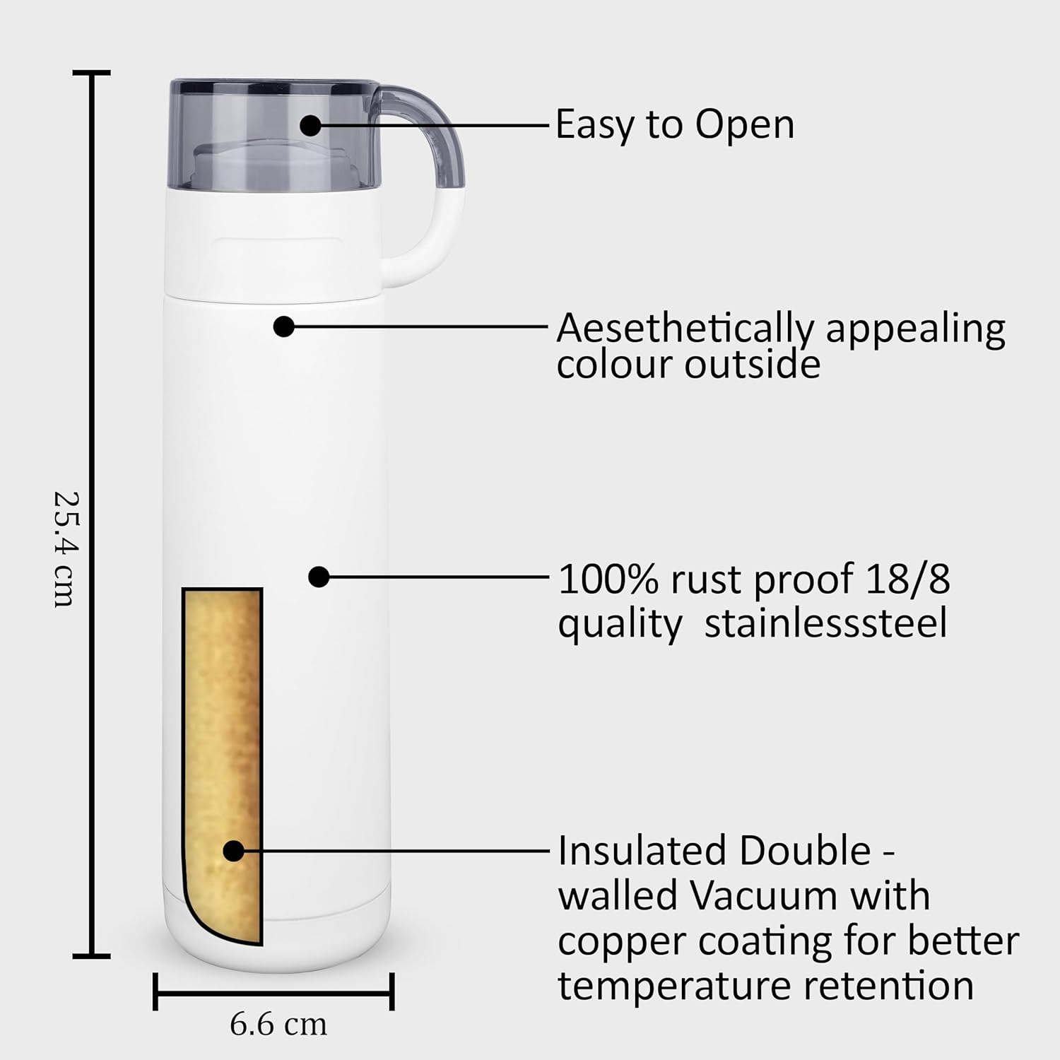 Elegenza Stainless Steel Vacuum Insulated Thermos Water Bottle with Cup – 500 ML offistoreindia