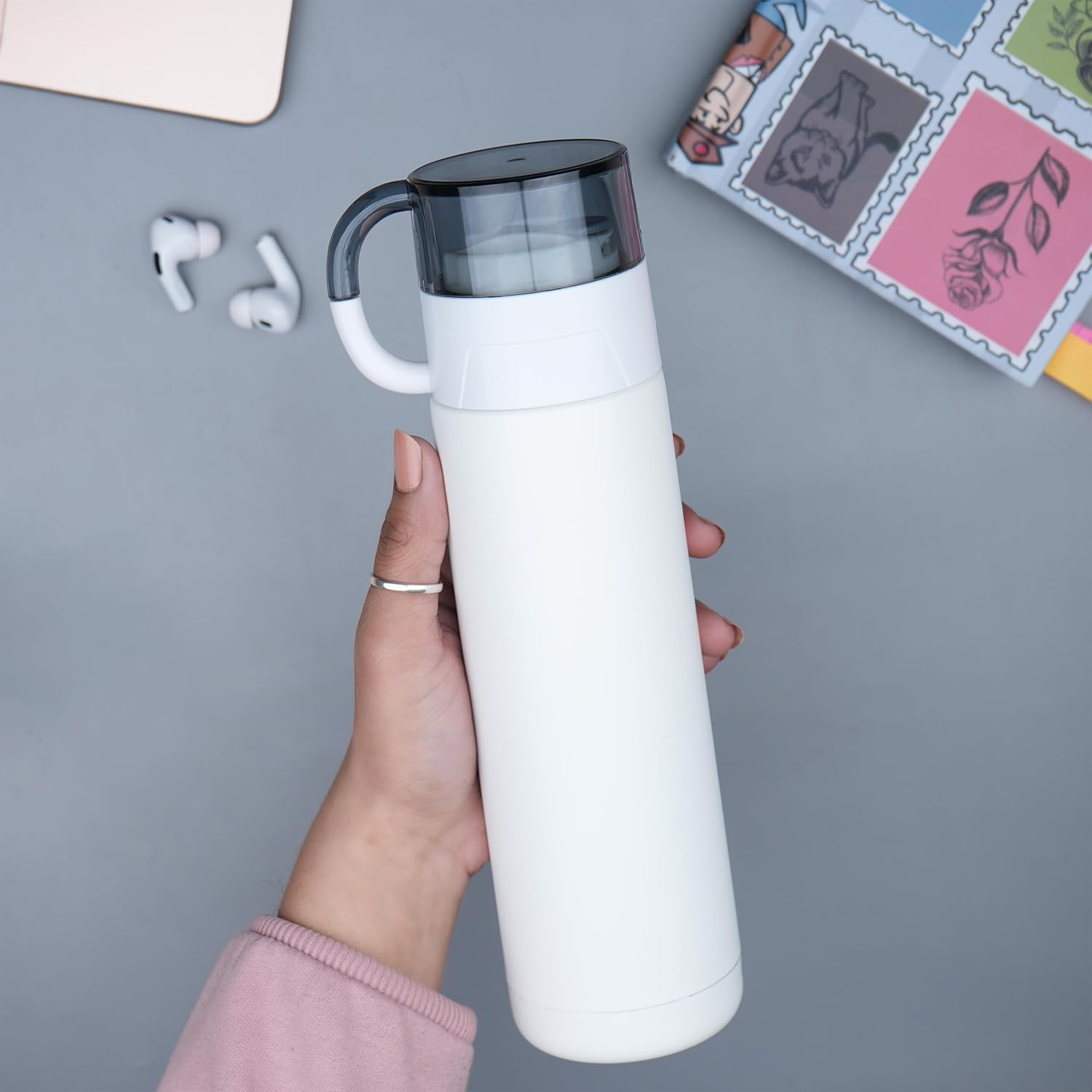 Elegenza Stainless Steel Vacuum Insulated Thermos Water Bottle with Cup – 500 ML offistoreindia