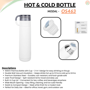 Elegenza Stainless Steel Vacuum Insulated Thermos Water Bottle with Cup – 500 ML offistoreindia