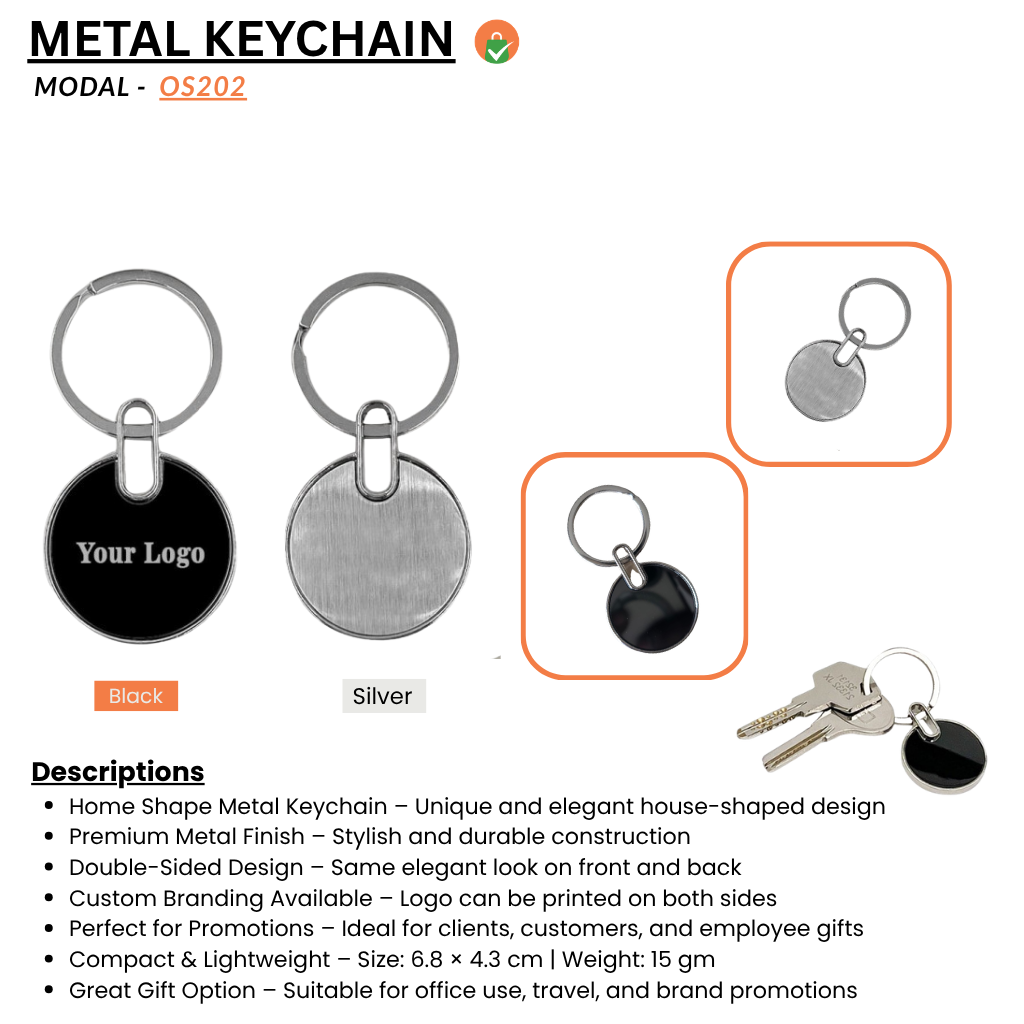 Glossy Black Finished Round Keychain with Opener offistoreindia