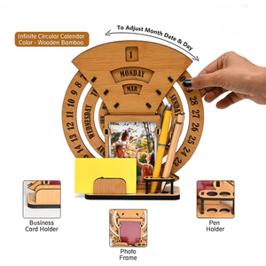 Lifetime Desk Calendar with Desk Organizer Photo Frame – Reusable Wooden Perpetual Tabletop Calendar offistoreindia