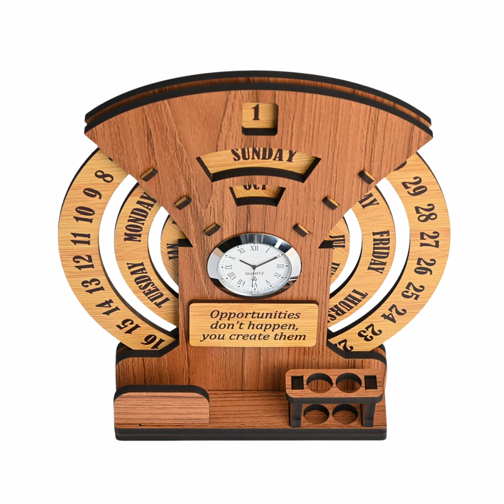 Lifetime Wooden Desk Calendar with Clock Desk Organizer offistoreindia