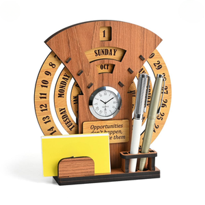 Lifetime Wooden Desk Calendar with Clock Desk Organizer offistoreindia