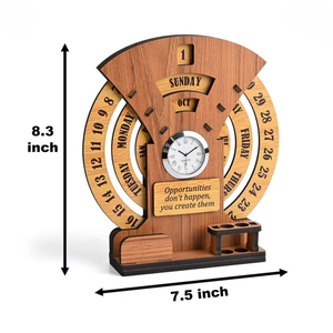 Lifetime Wooden Desk Calendar with Clock Desk Organizer offistoreindia