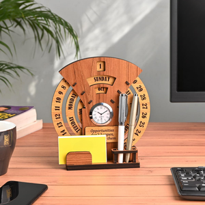 Lifetime Wooden Desk Calendar with Clock Desk Organizer offistoreindia
