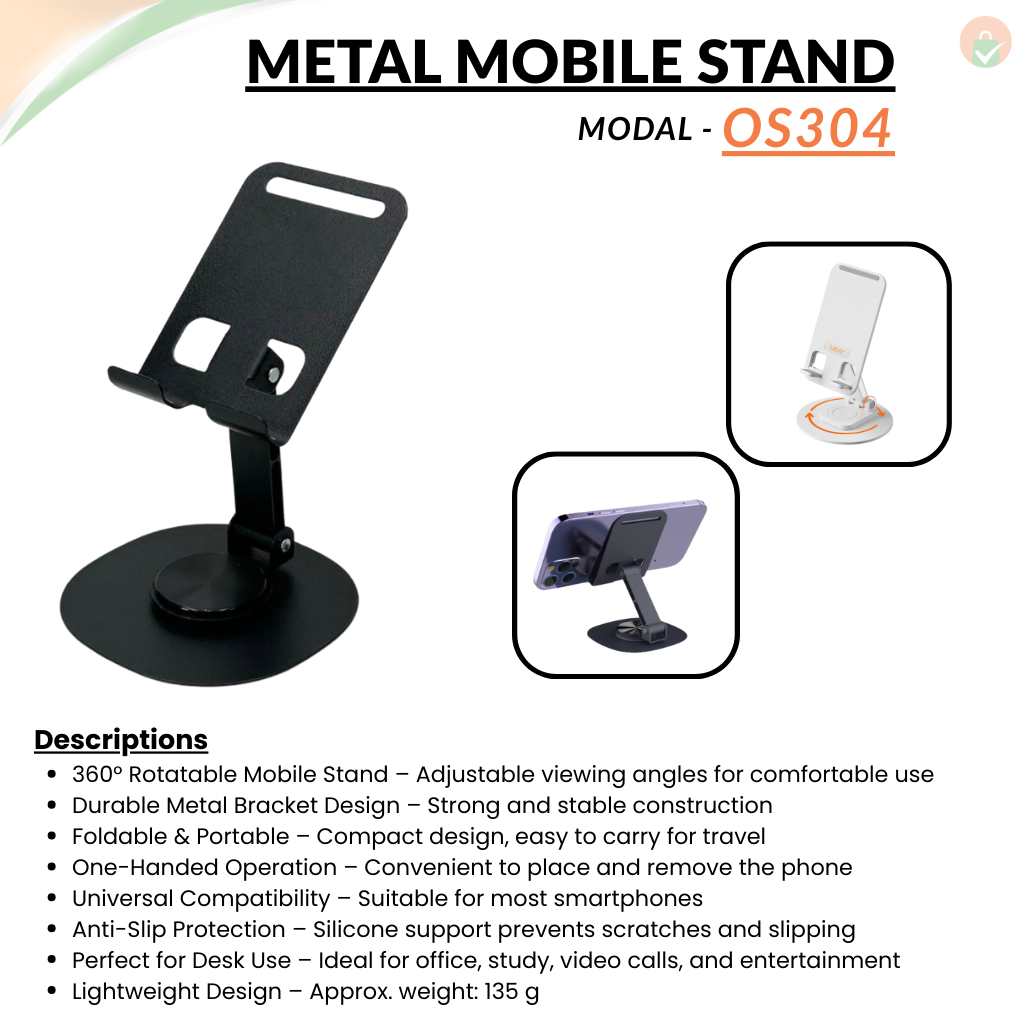Metal Bracket Mobile Phone Holder Stand – 360° Rotatable