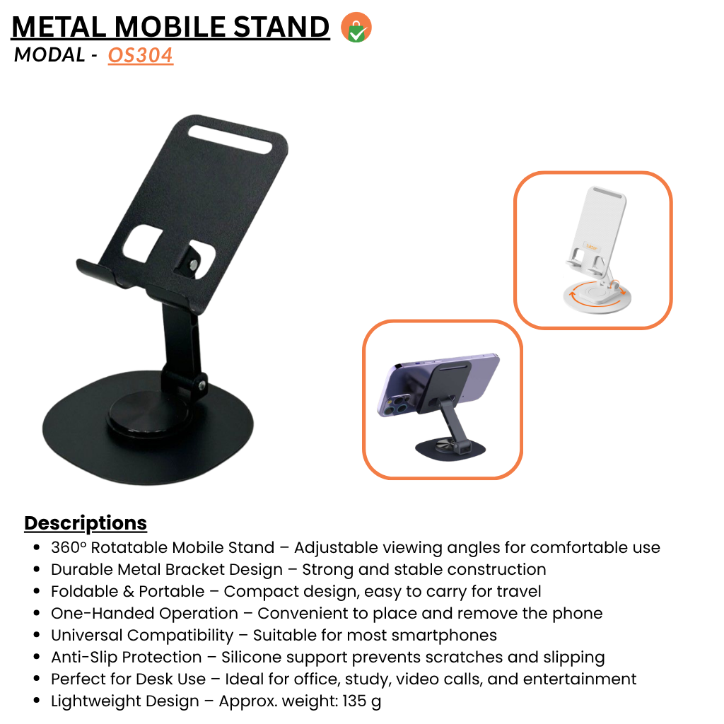 Metal Bracket Mobile Phone Holder Stand – 360° Rotatable