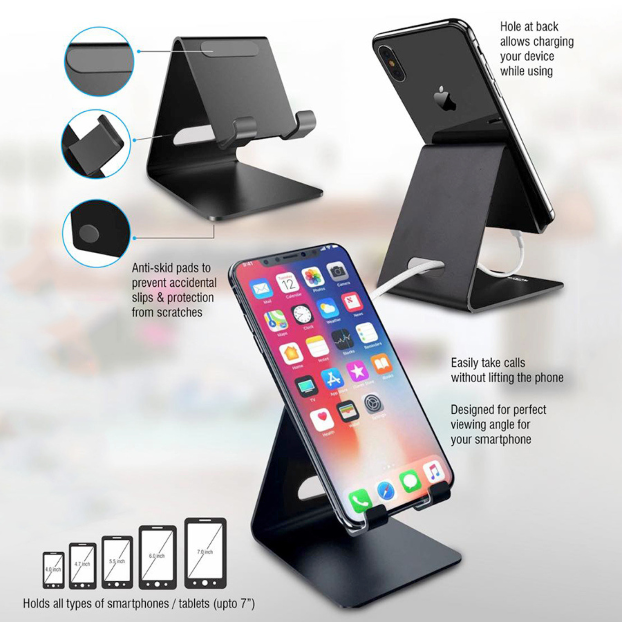 Metal Universal Cell Phone Stand for All Android Phones – Anti-Slip Tabletop Mobile Holder offistoreindia