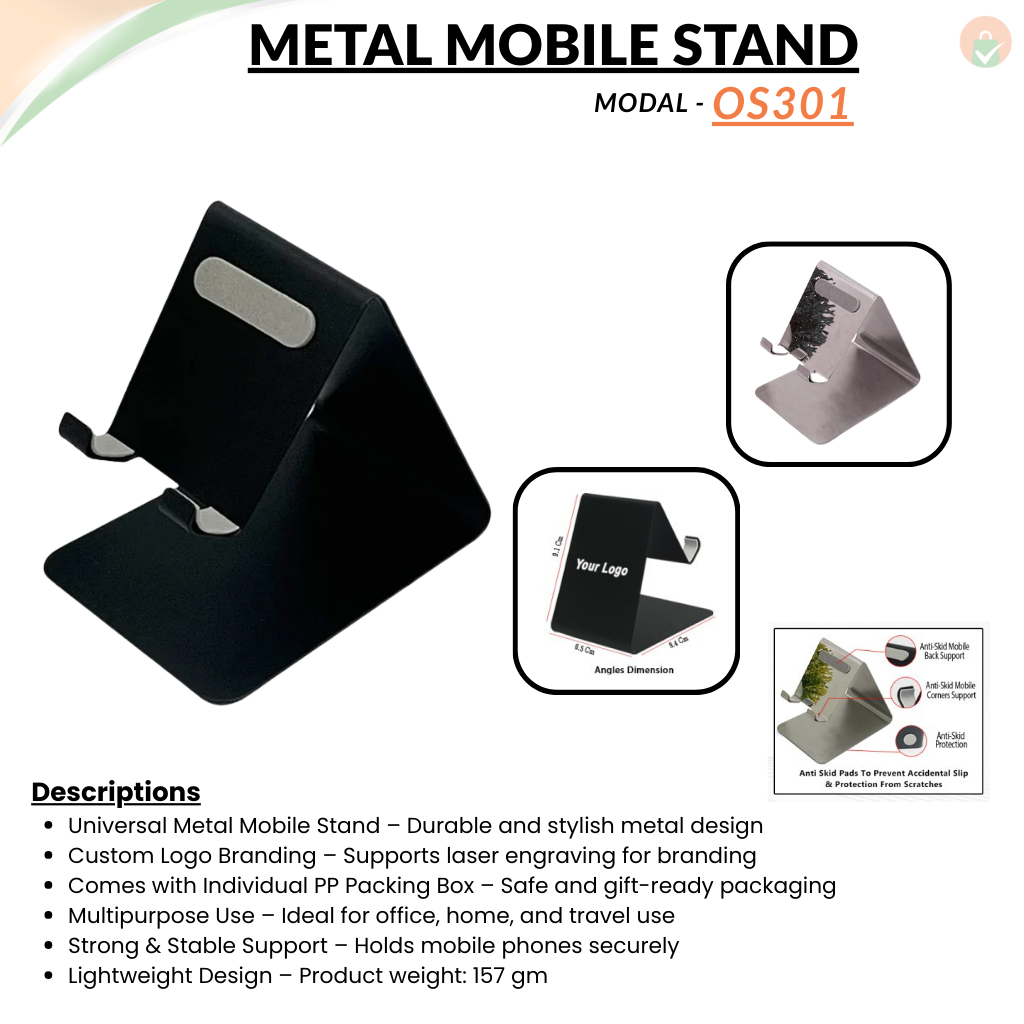 Metal Universal Cell Phone Stand for All Android Phones – Anti-Slip Tabletop Mobile Holder