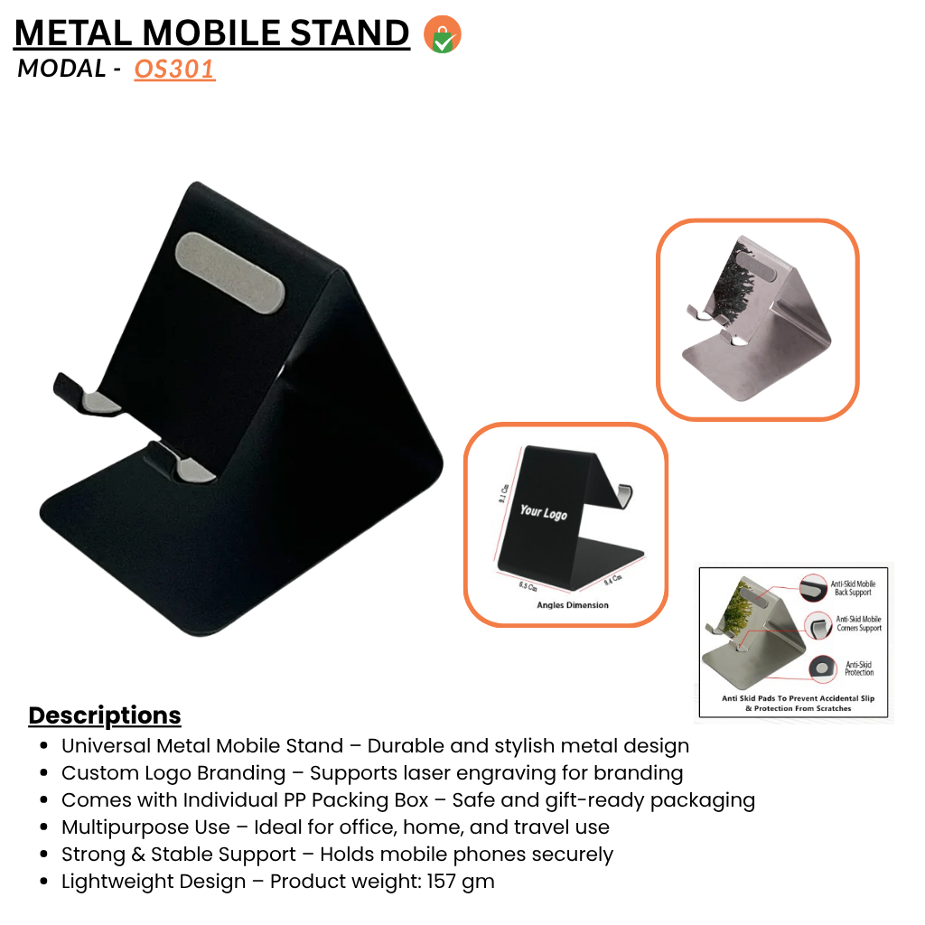 Metal Universal Cell Phone Stand for All Android Phones – Anti-Slip Tabletop Mobile Holder