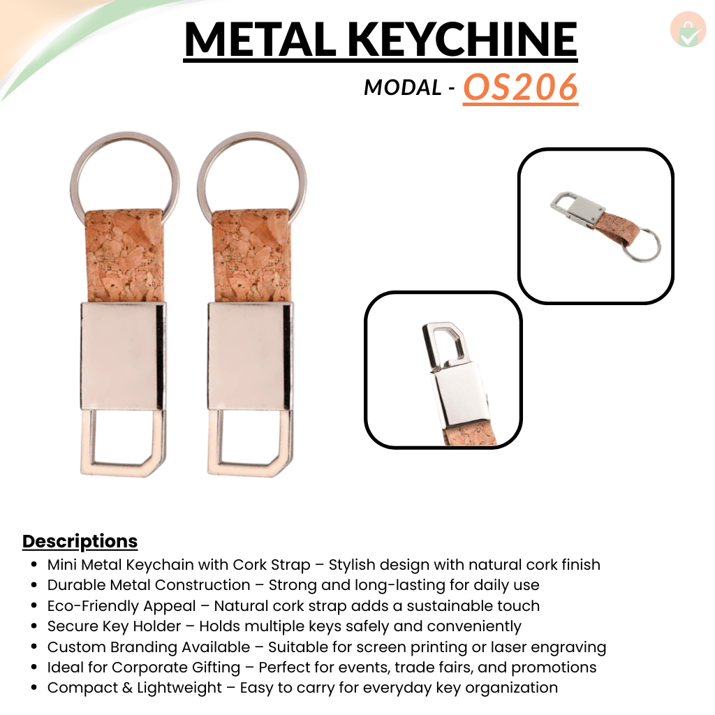 Mini Cork-Finished Strap Metal 600 Keychain offistoreindia