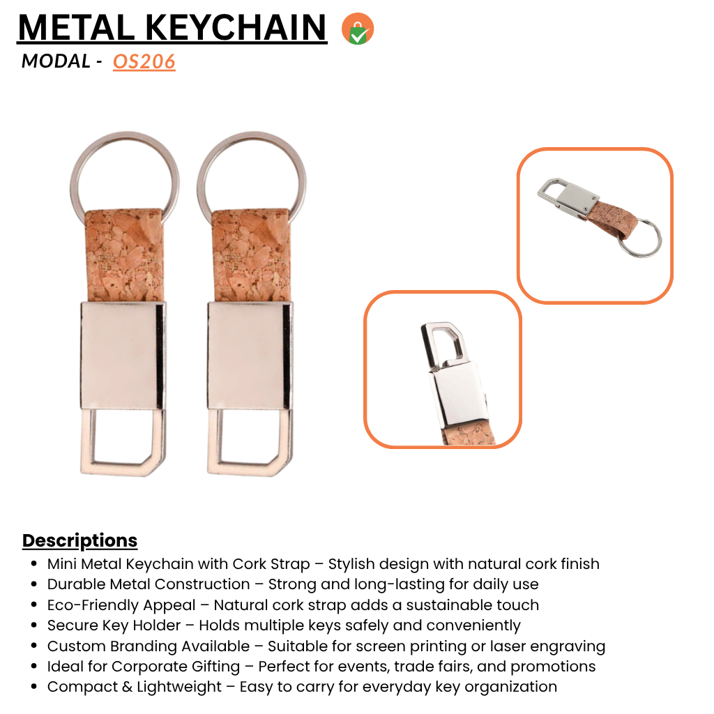 Mini Cork-Finished Strap Metal 600 Keychain offistoreindia